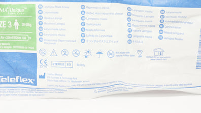 Teleflex 128030 Unique Laryngeal Mask Airway, Size 3 30-50kg, <20ml/60cm H2O (x)